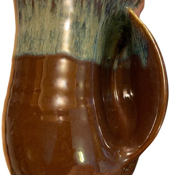 Hand Thrown Clay Blue Tan Brown Glazed Hand Warmer Tea Cup Coffee Mug Fall - Picture 5 of 15